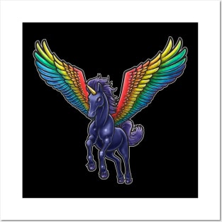 Black Pegasus Unicorn Posters and Art